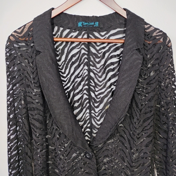 Spoiled Y2K Sheer Cardigan Womens Large Black Zebra Print Goth Lace - Picture 4 of 11